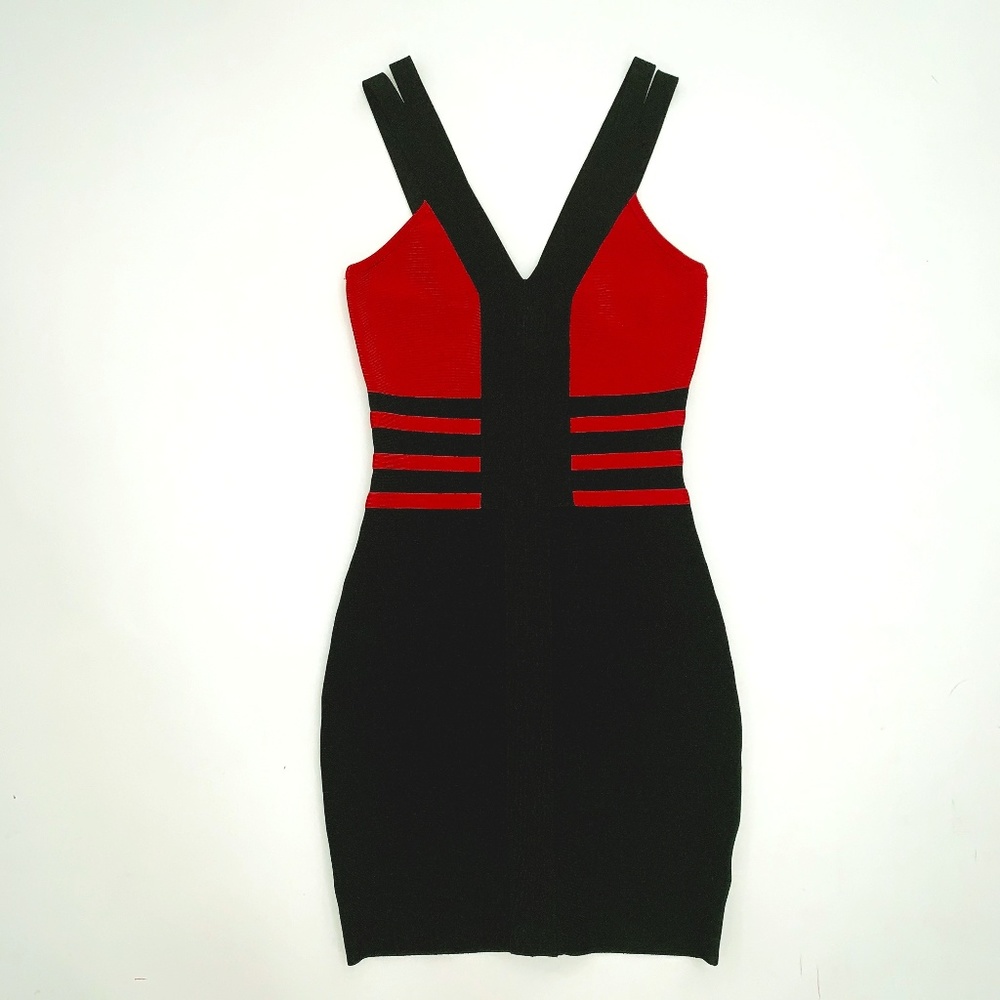 Marciano Bandage Body Con Red and Black Mini Dress